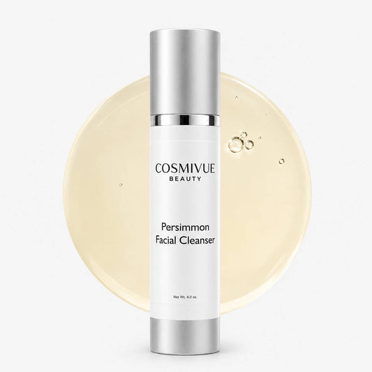 COSMIVUE BEAUTY Persimmon Facial Cleanser in a white and silver 4 oz bottle
